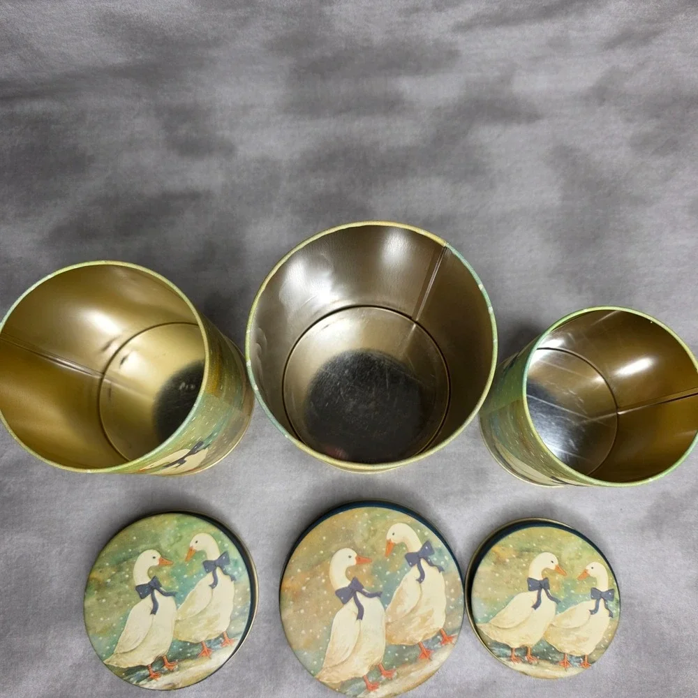 3 PC Nesting Metal Canister Set Goose Cottagecore Country Farmhouse Vtg 1980s